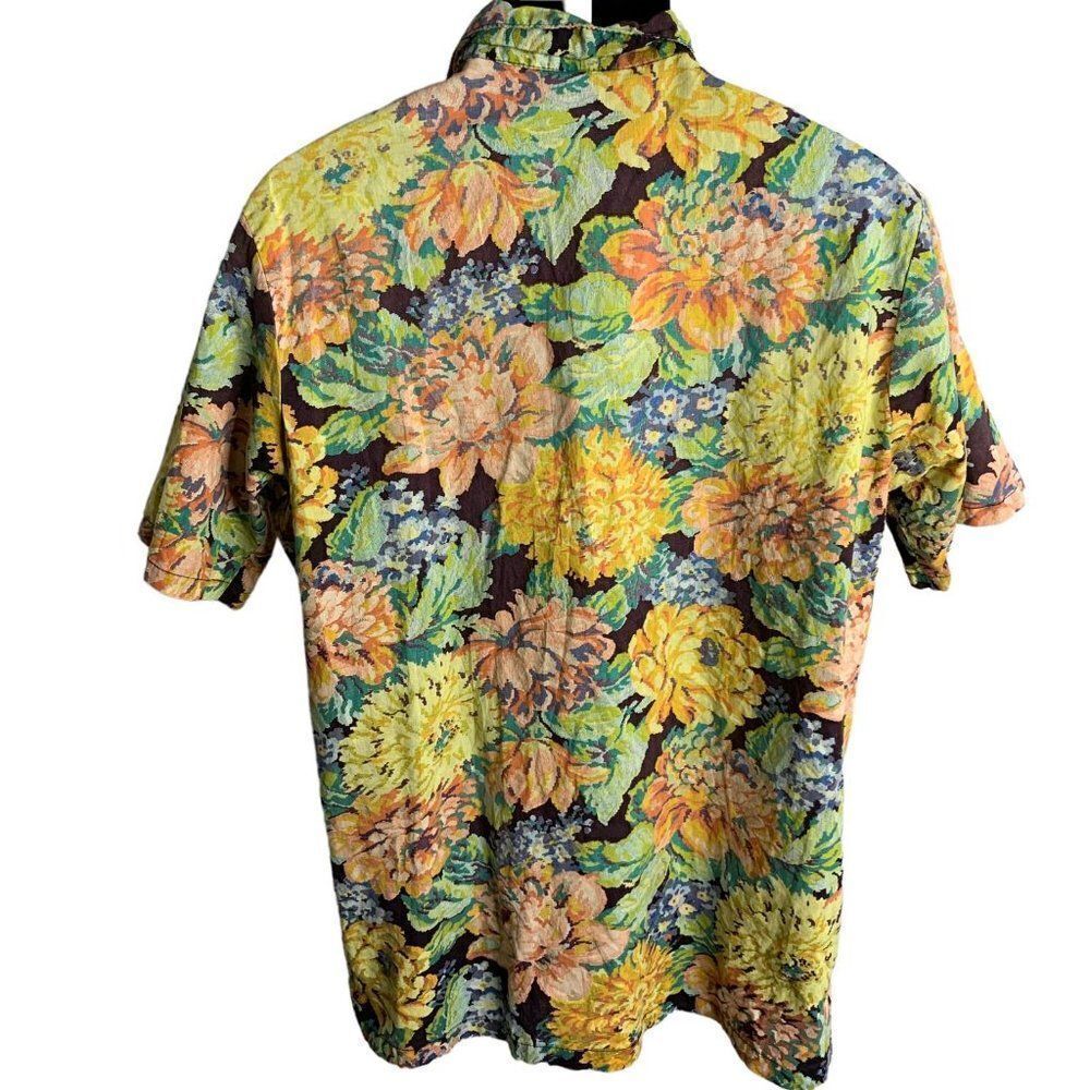 Vintage 70s Paul Howard Button Up Shirt L Purple Floral Short Sleeves Pocket - Picture 4 of 6